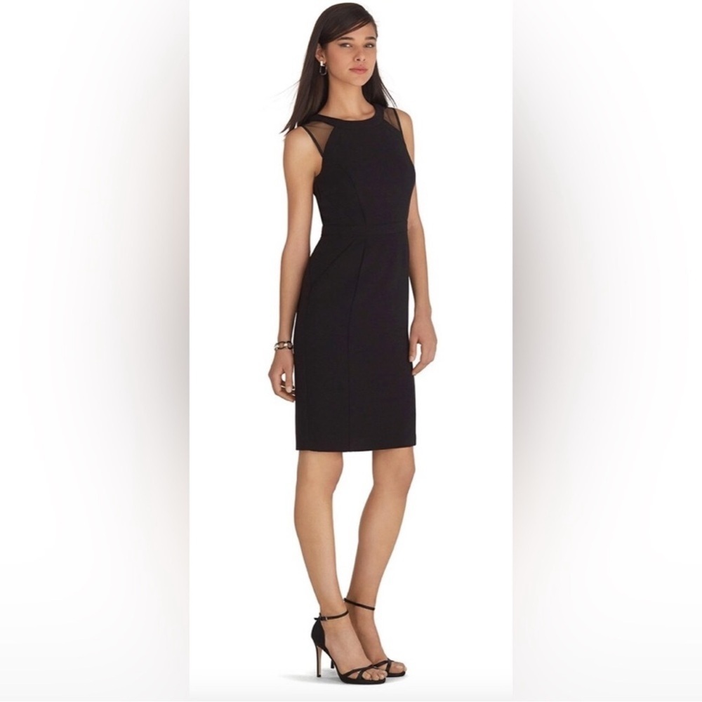 White House Black Market Sleeveless Sheath Dress Black Mesh Detail Size: 00